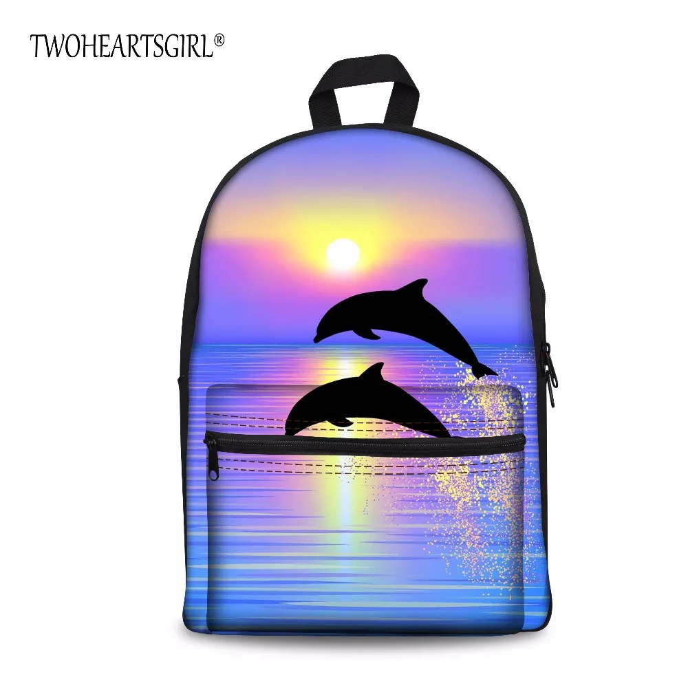 Mochila de Poliéster com Bolsa Twoheartsgirl Crianças Sólido Golfinhos Tubarões Padrão Daypack Estudante Viagem Infantaria Pacote Personalizado