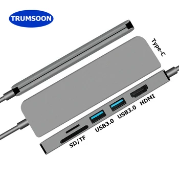 

Trumsoon Type C to HDMI 4K USB-C USB 3.0 SD TF Card Reader Hub Adapter for Macbook Samsung S9 Dex Huawei P30 Dock TV Projector