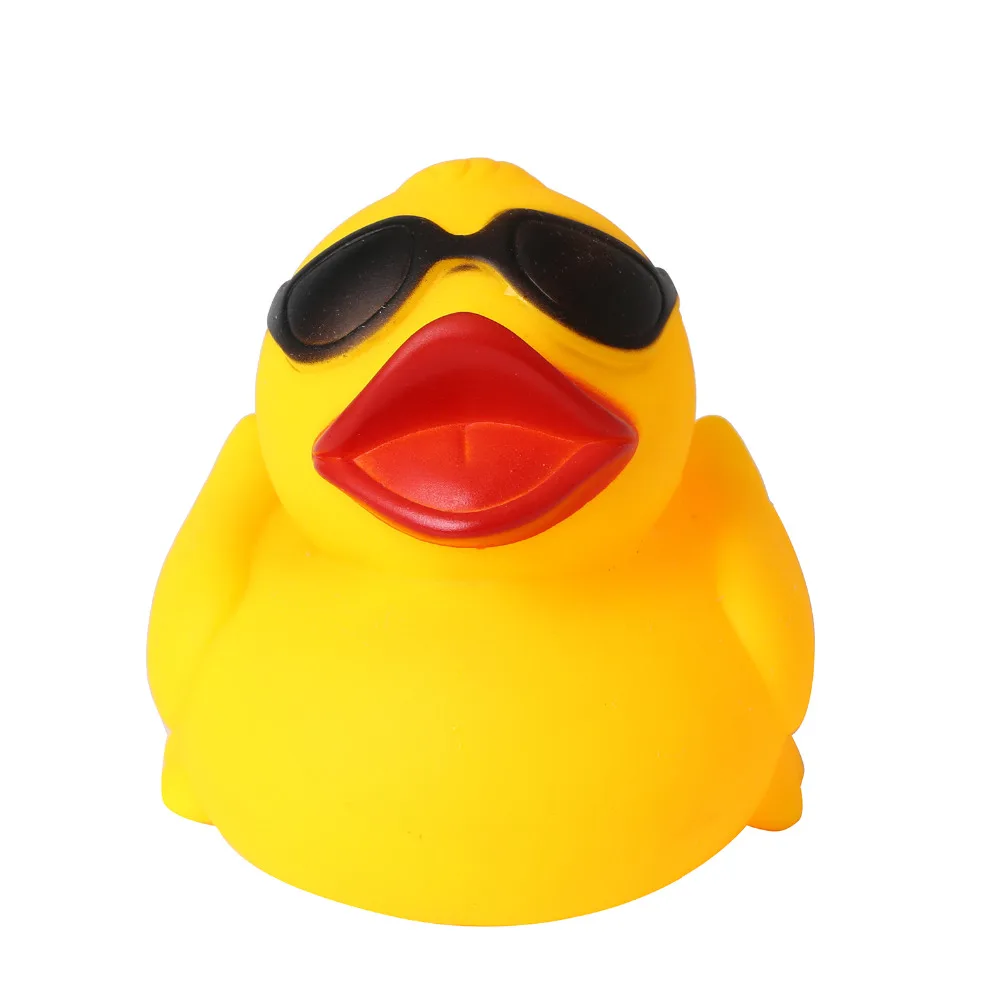 

1pcs Sunglasses Yellow Duck Bath Toy Animal Swimming Water Toys Soft Floating Rubber Duck Squeeze Sound Funny Gift for Baby Kids