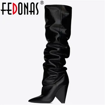 

FEDONAS Fashion Brand Women Over The Knee High Boots Sexy Pointed Toe Microfiber Leather Warm Night Club Party Dancing Shoes