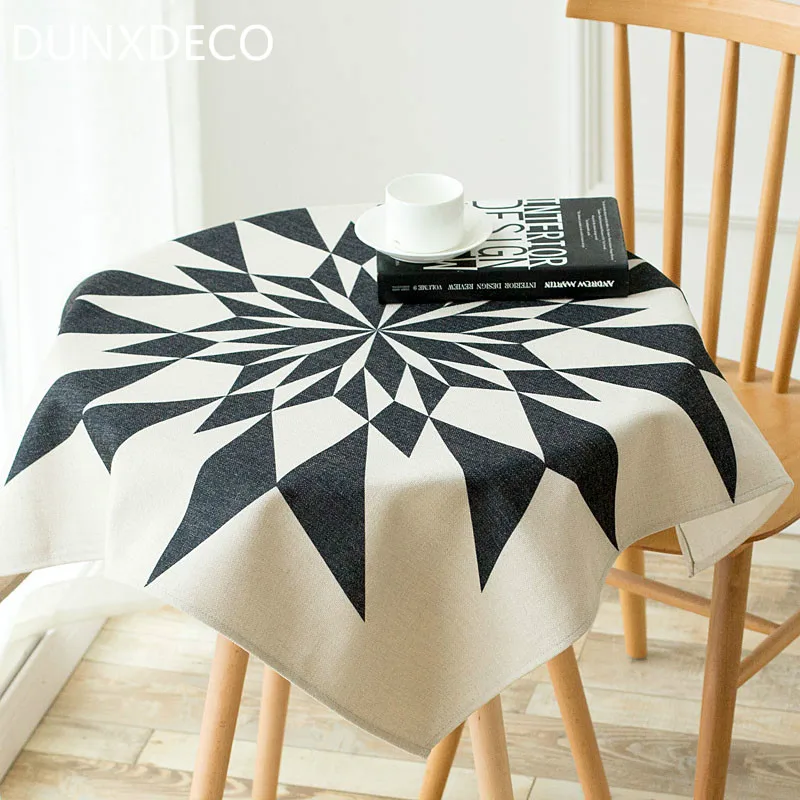 

DUNXDECO Tablecloth Round Mesa Cover Fabric Modern White Black POP Art Home Decoration 85x85CM