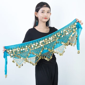 

140X18cm Sequined Tribal Coin Belt Belly Waist Chain Metal Coins Hip Scarf Gypsy Tassel Coin Decor Belly Dancing