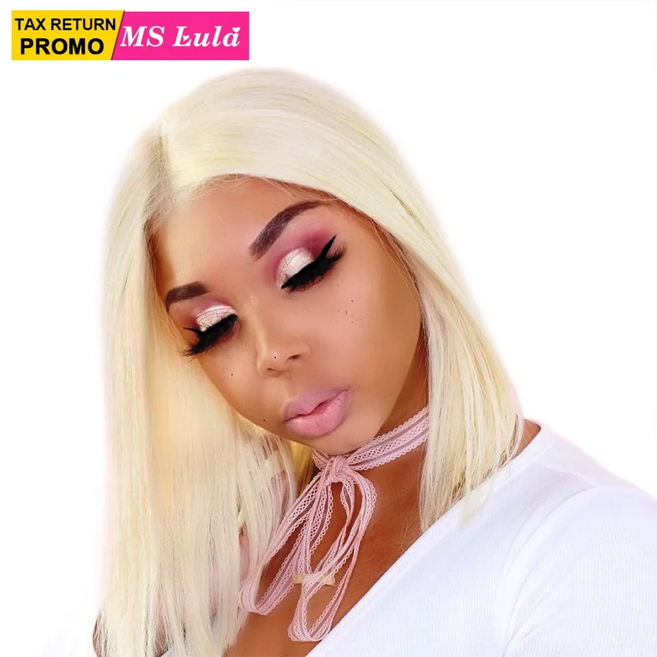 Ms Lula 613 Blonde 1b Ombre Short Bob Lace Front Wig Pre plucked With Baby Hair Straight Human Remy Frontal Wigs Nature Color