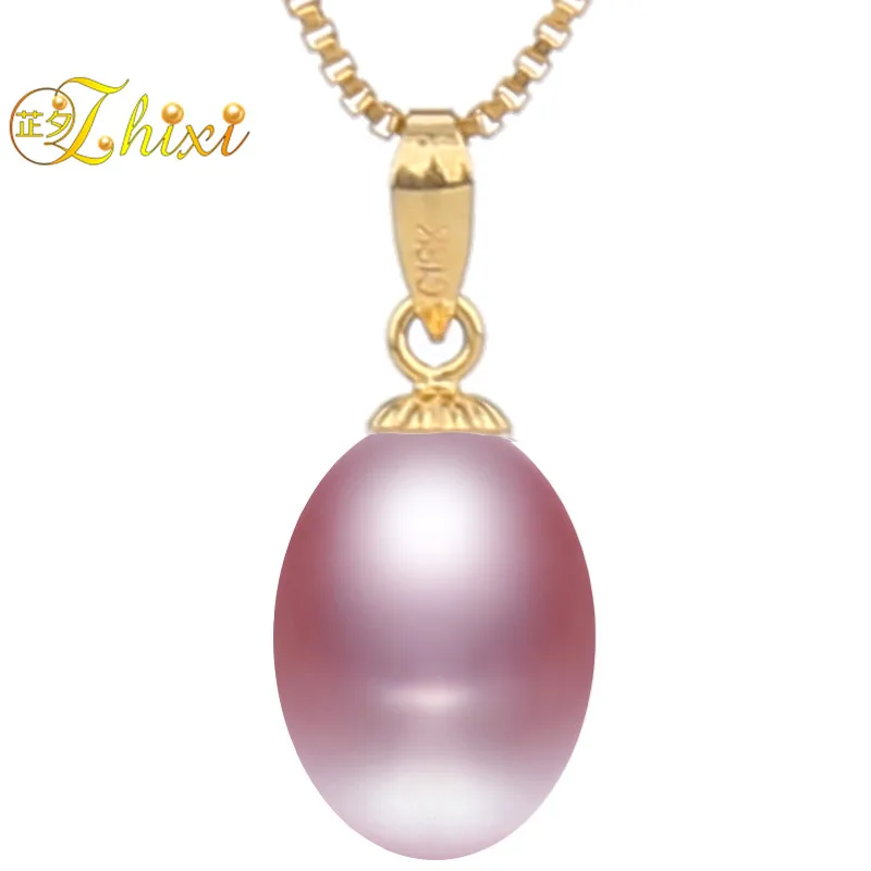 

[ZHIXI] Pearl Necklace Pendant Pure 18K Yellow Gold Jewlery 9-10MM Natural Freshwater Water Drop Pearl Pendants For Women[D2212]