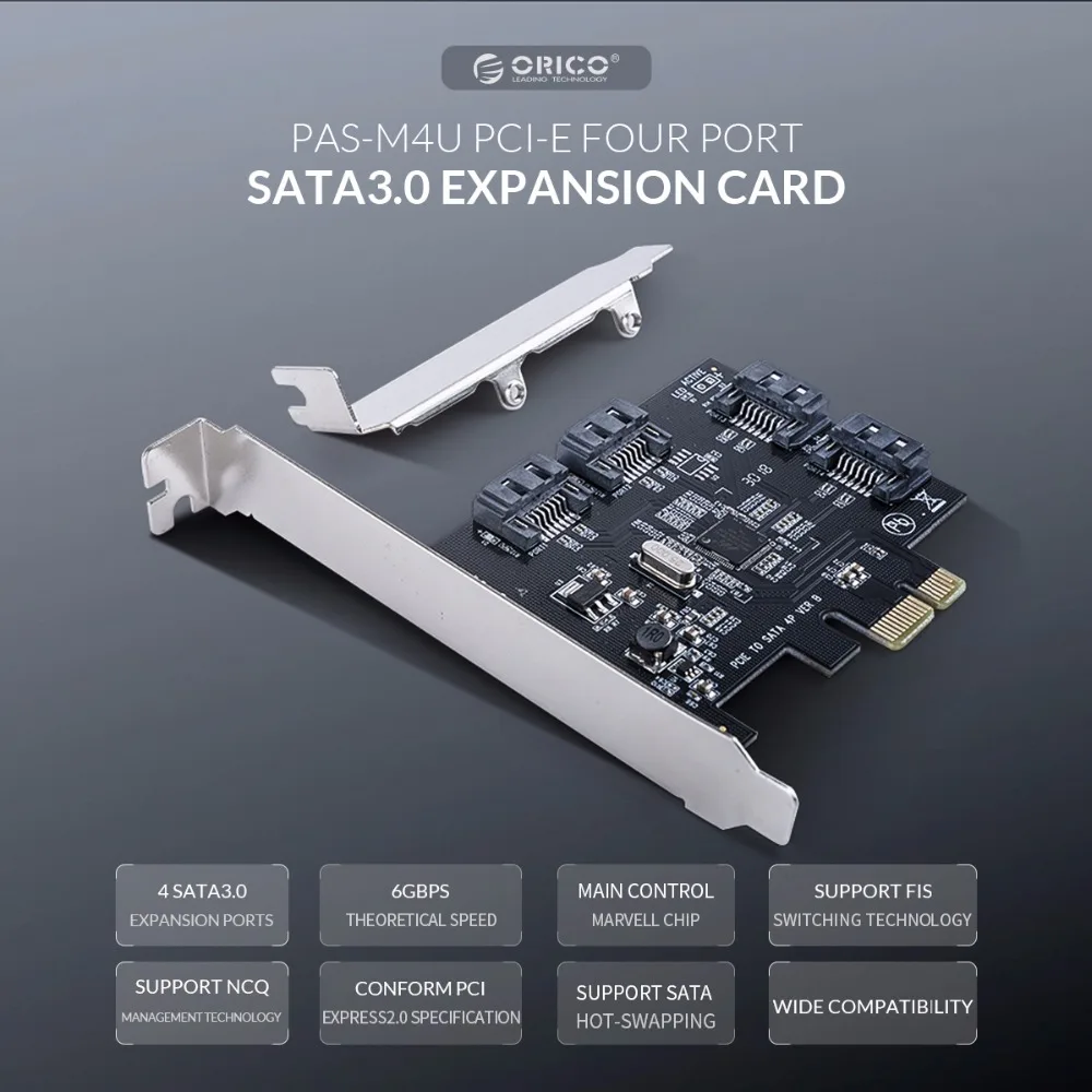 ORICO Puerto 4 SATA3.0 PCI-E tarjeta de expansión PCI-E X1 a SATA3.0 añadir tarjeta Compatible con PCI-E X1... x4... X8... X16 apoyo 6 Gbps