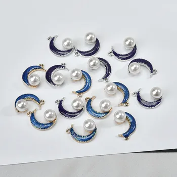 

New Trendy 30pcs/lot color cartoon Moon With pearl shape alloy charms diy jewelry earrings/garment/Keychain pendants accessory