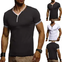 Модные Для мужчин футболки летние спортивные кроссовки футболки Для Мужчин's Однотонная одежда шаблон кнопки Повседневное мода нагрудные