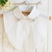 Chemise en mousseline de soie blanche pour femmes, Faux Col perlé cristal XL, chemise à Col perlé, nep kraagje, colliers détachables