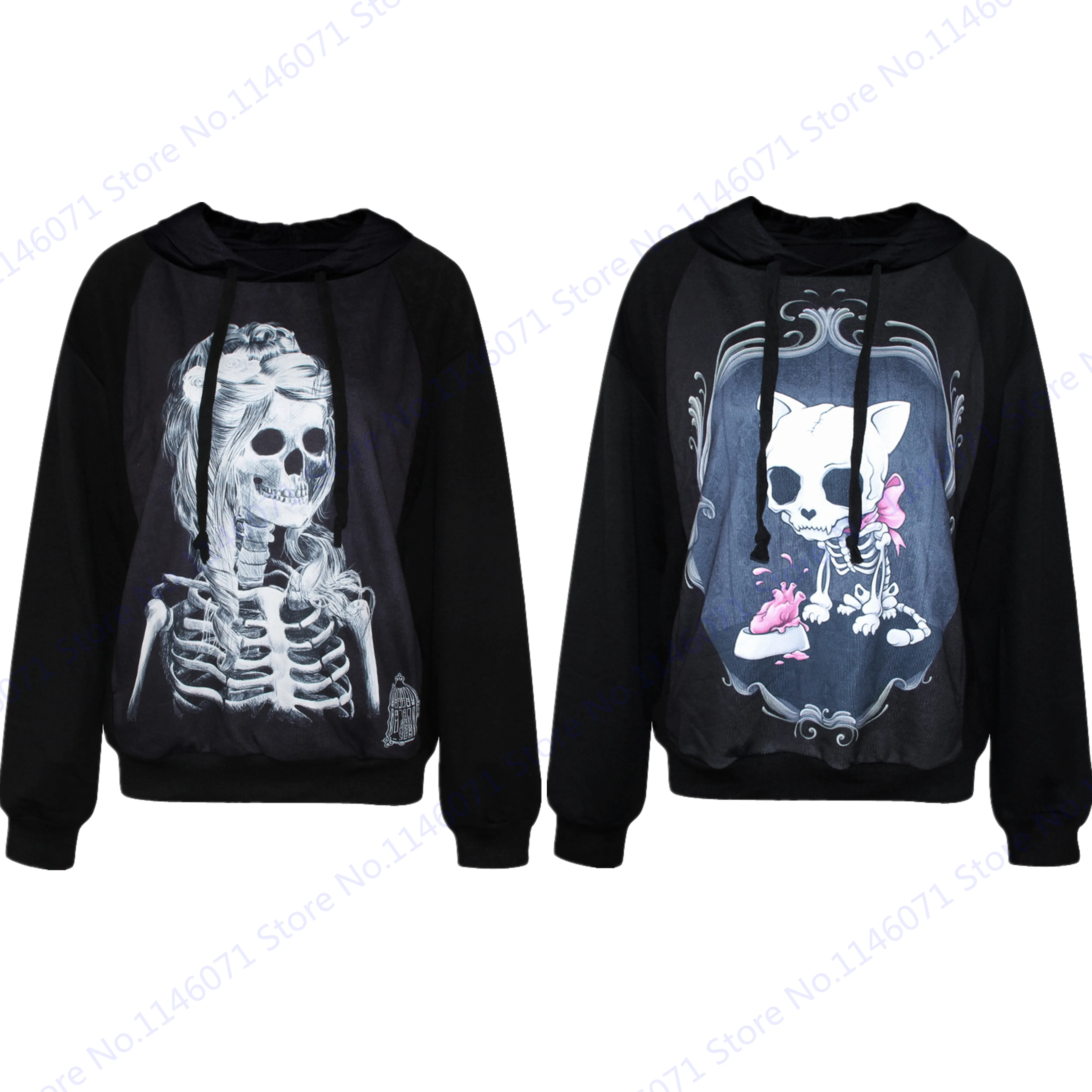 Cute Eating Heart Dog Men's Hooded Sweatshirt Scary Grey Witch Skeleton