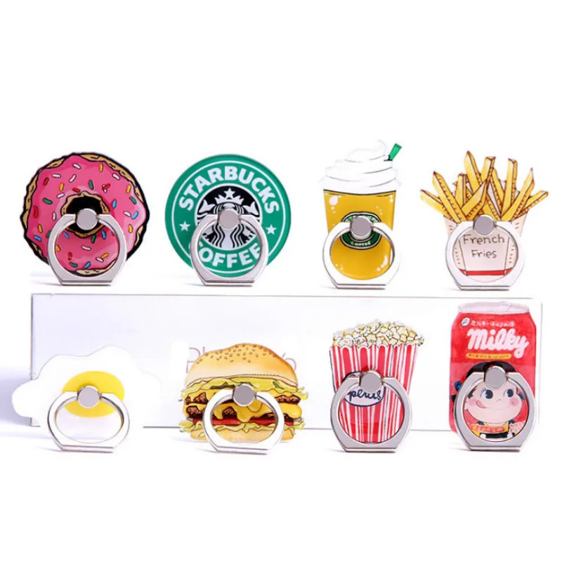 

Universal Metal Finger Ring Holder Mobile Phone Holder Stand Funny Chips support Hamburgers Pattern Phone Ring Holder