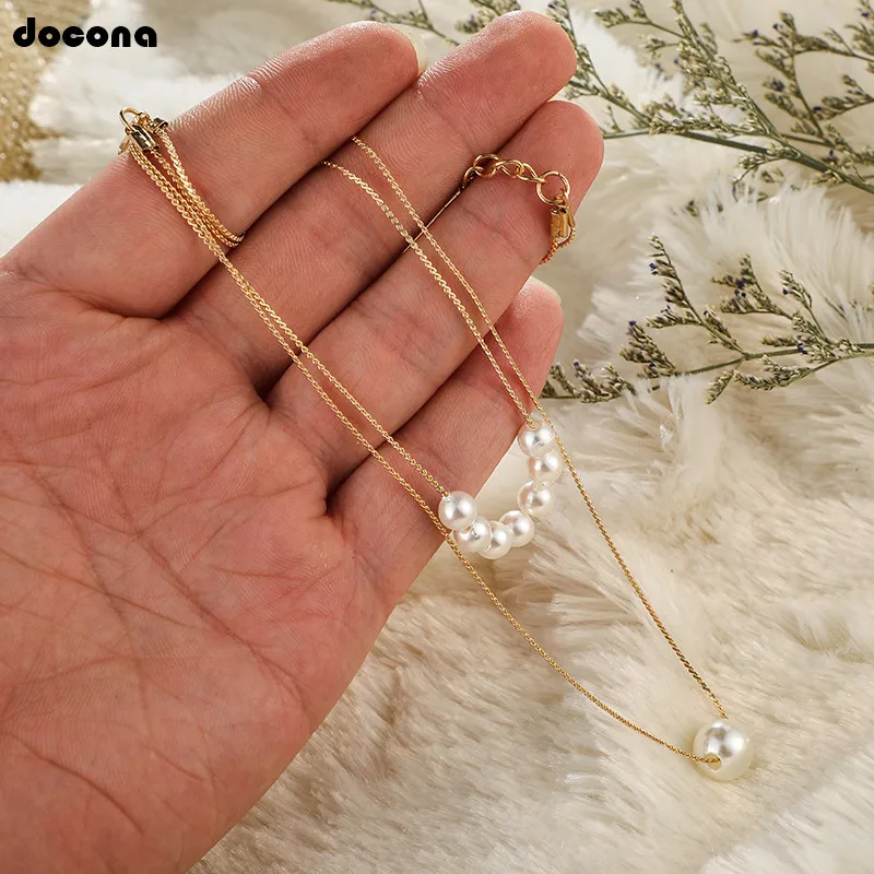 

Docona Elegant Imitation Pearls Metal Gold Chain Multilayer Choker Necklace For Women Charm Pendant Jewelry Gift Collares C07108