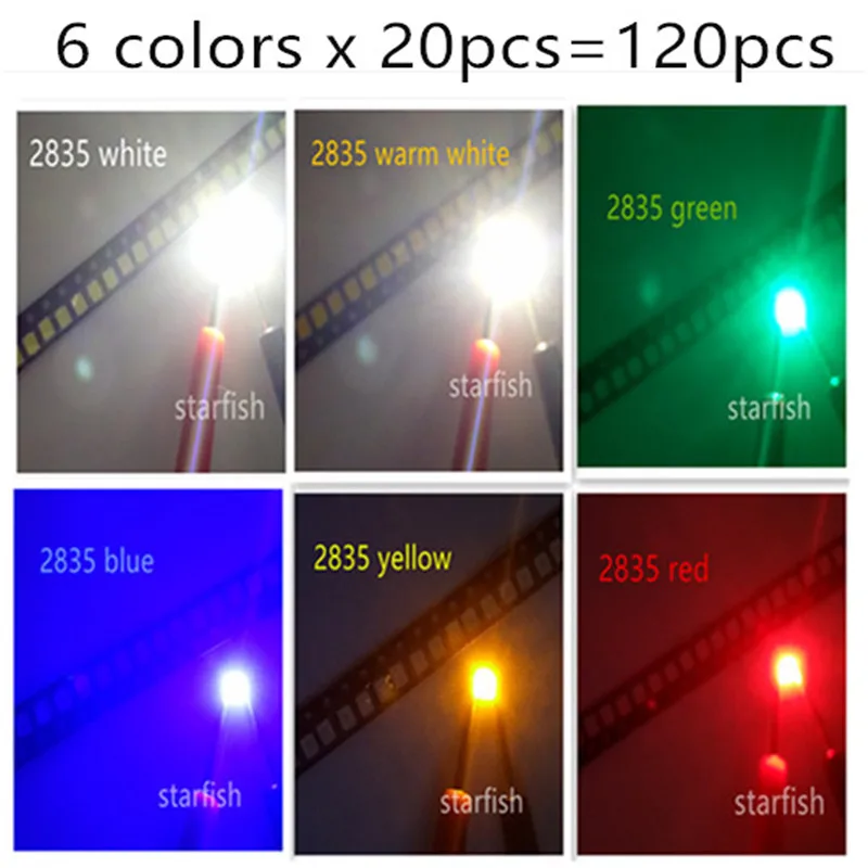 Бесплатная доставка 6 цветов x 20 шт. = 1 светодиодов SMD 2835 белый
