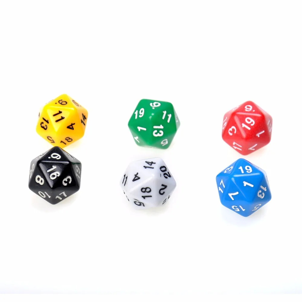 6 наборов D20 игральные кости Twenty Sided Die RPG D & шесть непрозрачных цветов многогранный