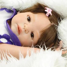 Rooted Synthetic Hair 22 Inch Reborn Girls Full Silicone Vinyl Newborn Babies Dolls With Beautiful Dress Kids Birthday Xmas Gift