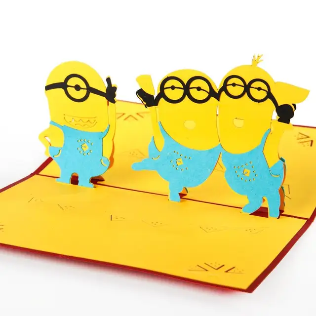 mini cute man anime 3d paper laser cut pop up kids birthday greeting