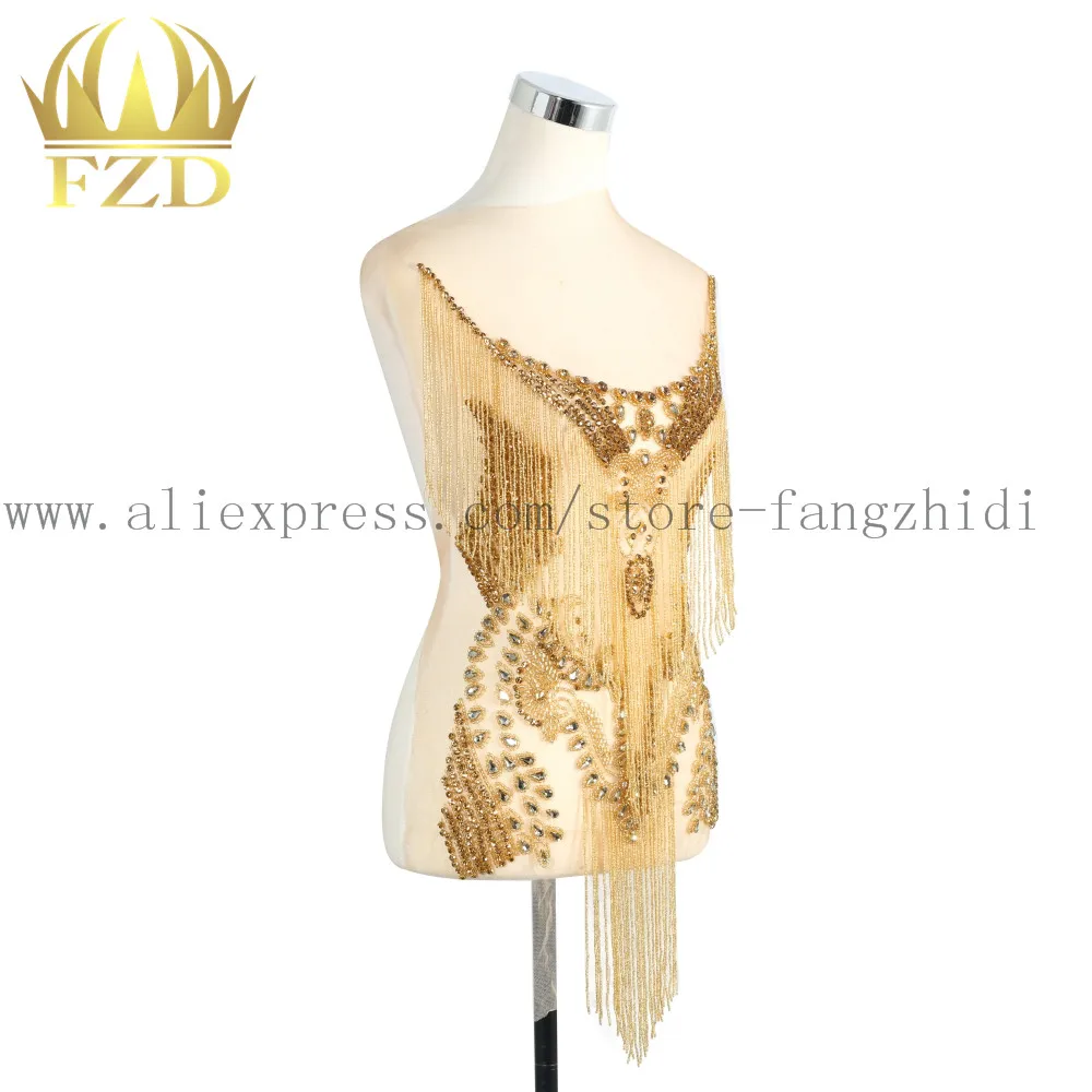 

Handmade sew on Rhinestone Patch Tassels Waterfall dangling bodice applique bodices patches