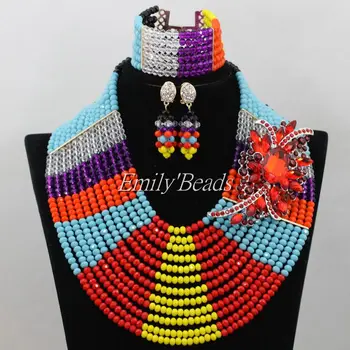 

Colorful African Wedding Bridal Jewelry Set Nigerian Costume Crytal Beads Fashion Women Jewelry Set Free Shipping AIJ395