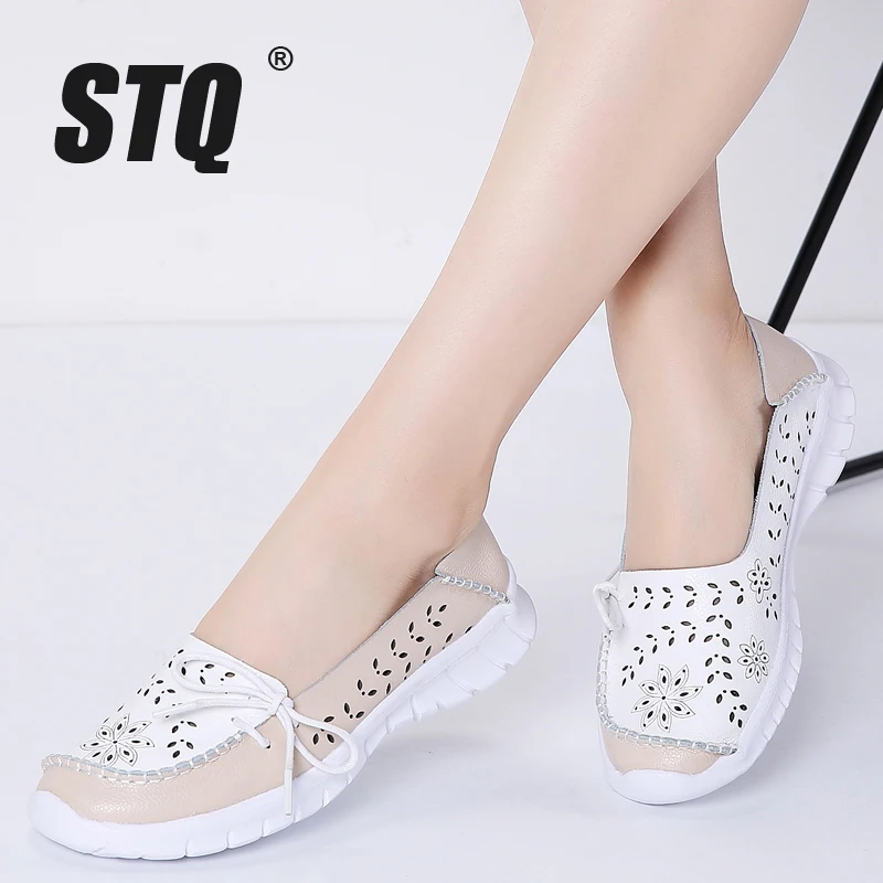 

STQ 2019 Autumn women flats genuine leather shoes slip on ballet flats ballerines flats woman moccasins flat loafers shoes 7737