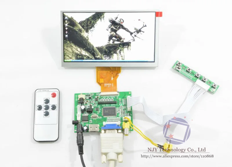 

Free Shipping HDMI+VGA+2AV+Remote LCD controller Board+6.5" AT065TN14 50 Pin 800x480 Display