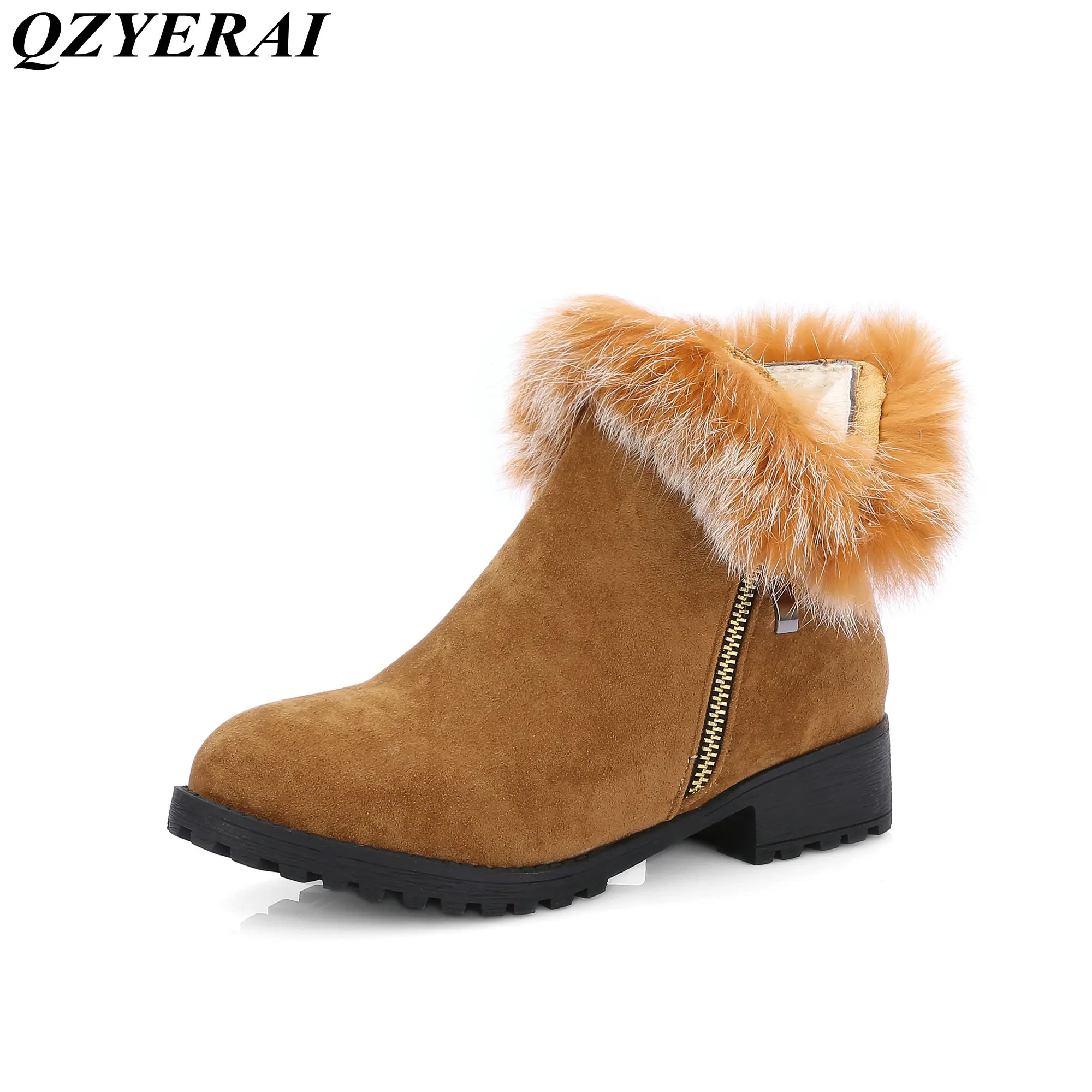 QZYERAI New arrival winter warm fashion short boots side zipper rabbit hair female boots font b