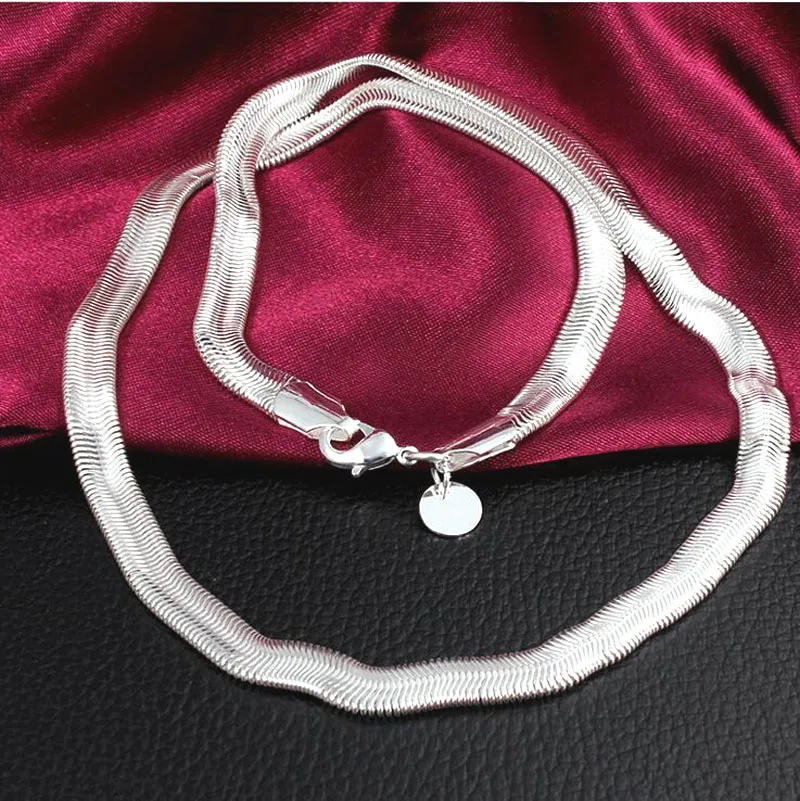 925 sterling silver jewelry hi quality 6mm wide flat snake chain men popular silver long