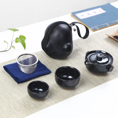 Японский чайный сервиз для быстрой смены печи, один горшок, две чашки, дорожный чайный сервиз, домашний уличный чехол для переноски, керамический чайник для кунг-фу - Цвет: 12