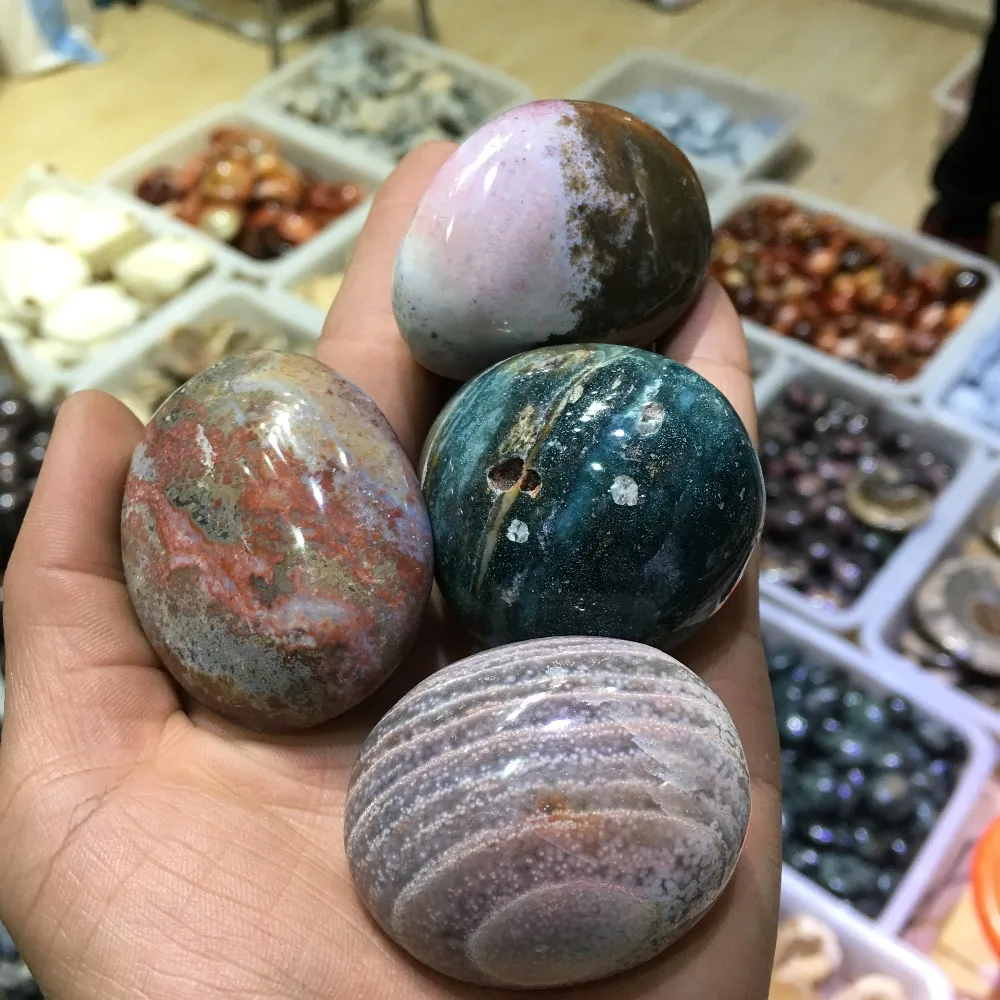 5 шт натуральная Океаническая яшма галтованный камень palm играть полированная кристалл кварца камень Рейки Исцеление для дома украшение из камня