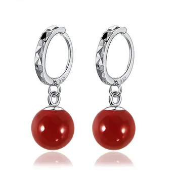 

Nice New Fashion 925 Sterling Silver Jewelry 8mm Balls Natural Coral Red Wedding Jewelry Dangle Earrings 3 Colors