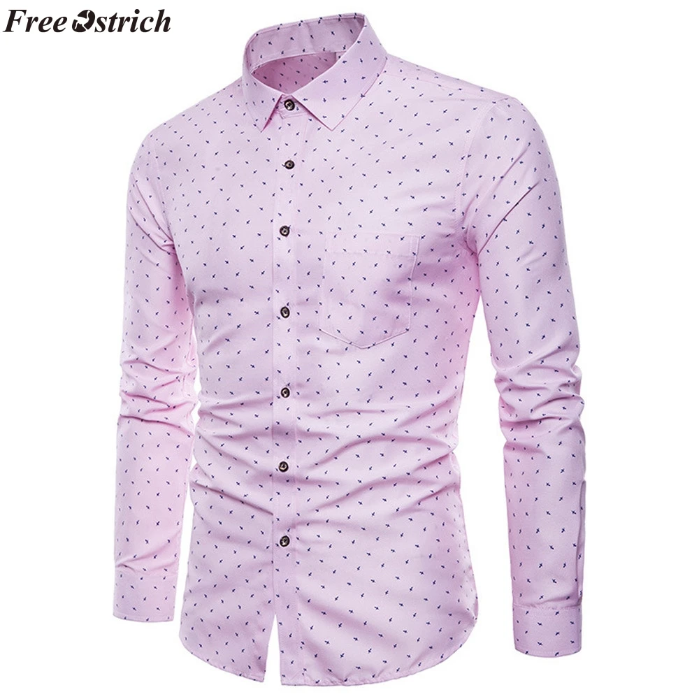 

FREE OSTRICH New Fashion Brand Men Long Dress Comfortable Mens Long Sleeve Oxford Formal Casual Suits Slim Fit Tee Shirts Blouse