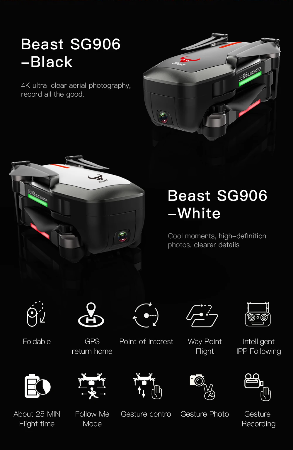 Beast SG906 gps 5G wifi FPV с 4K Ультра прозрачной камерой бесщеточный складной X193 Радиоуправляемый Дрон Квадрокоптер RTF черный VS F11 B4W