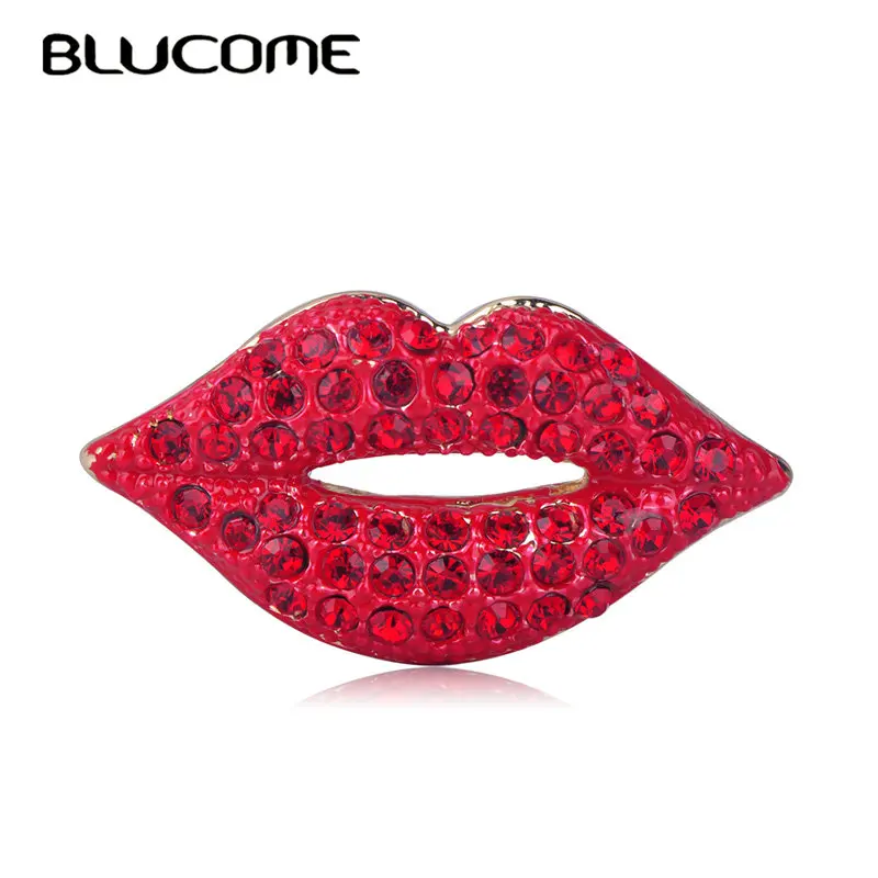 Женская брошь в форме шарфа Blucome золотистая брошка с изображением красных губ