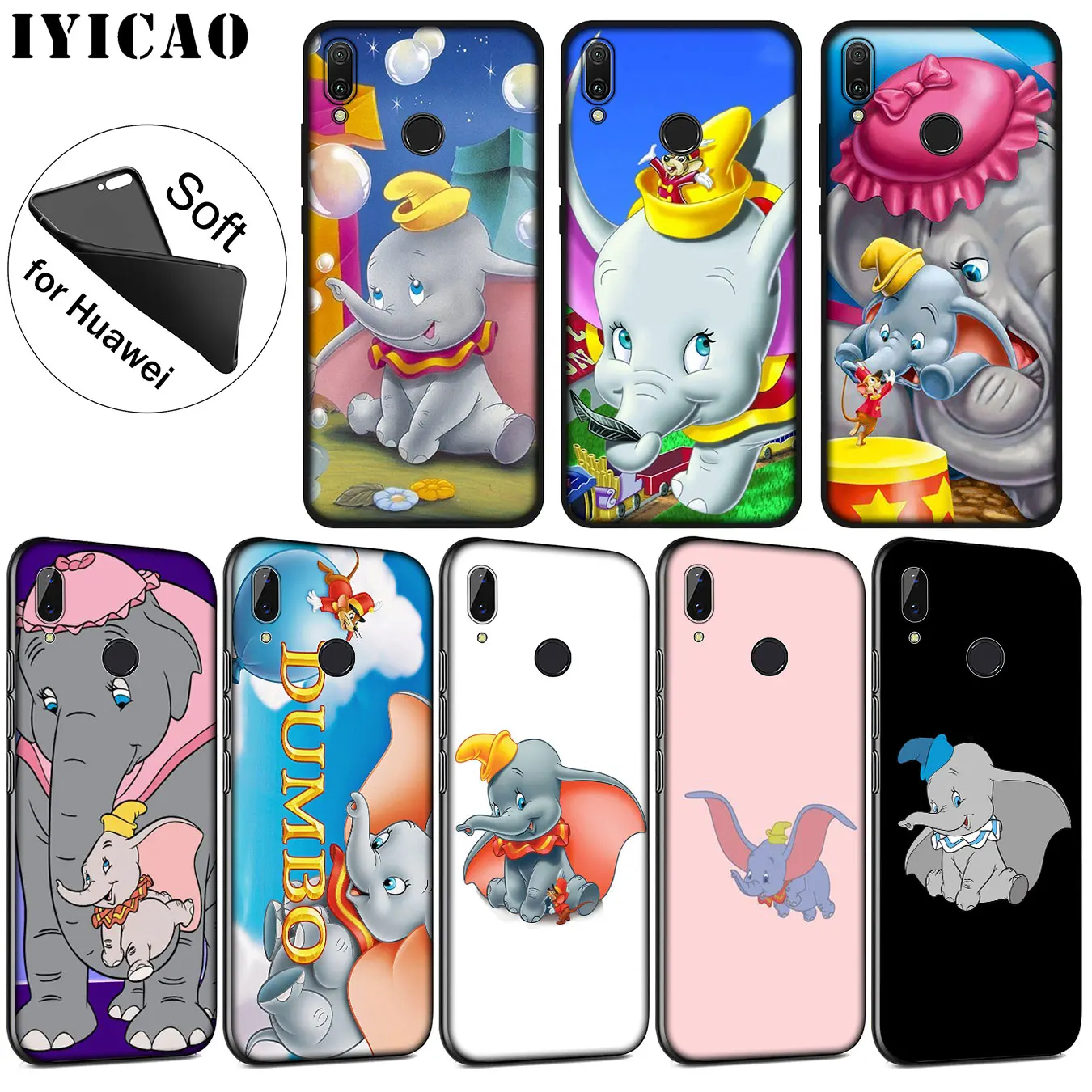 IYICAO Dumbo Cute elephant Anime Soft Silicone Case for Huawei P30 P20 Pro P10 P9 P8 Lite Mini 2017 2016 P smart Z 2019 Cover |