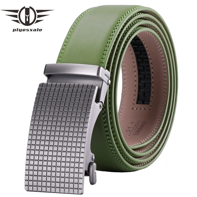 

Plyesxale Grass Green Men Belt 2019 Brand Mens Genuine Leather Belts With Automatic Buckle Brown Formal Cinto Masculino B65