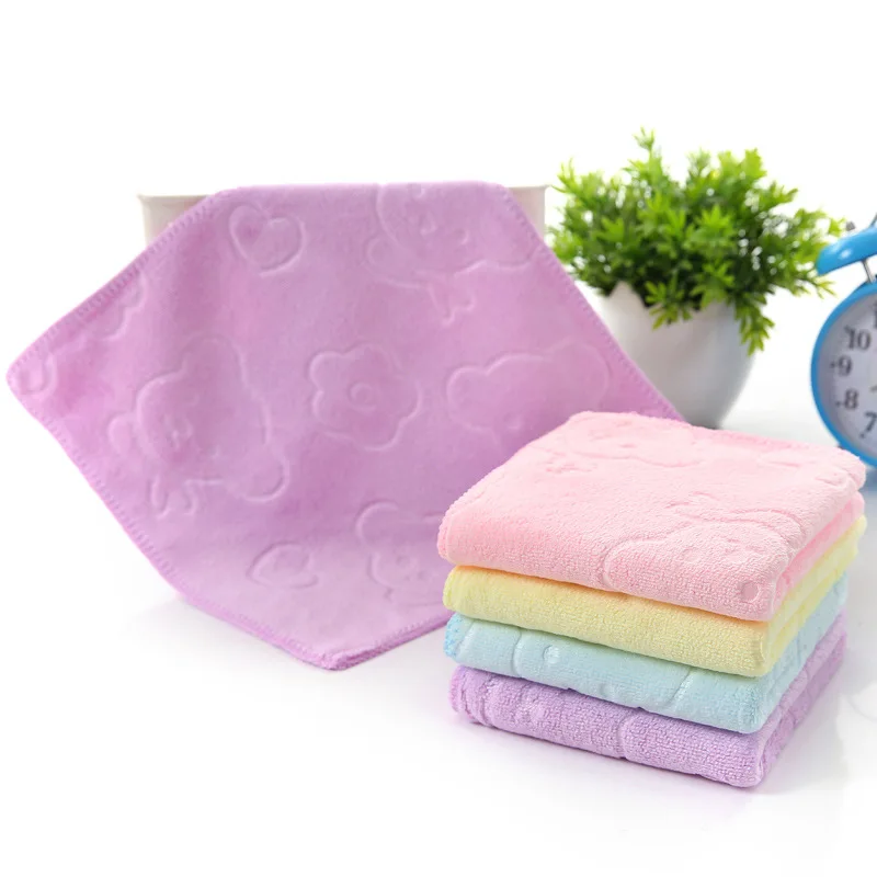 

2pcs/pack For Baby Newborn Kids Microfiber Towel Flowers Bears Pattern Solid Color Small Square Handkerchief FS0403