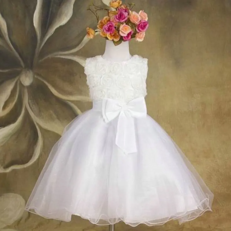 Image Infant Baby Girl Birthday Party Dresses Baptism Christening Easter Gown Toddler Princess Lace Flower Dress for 2 7 Years