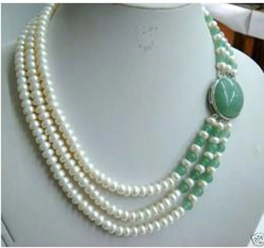 

Charming Women's Jewelry 3 row white freshwater pearl necklace AA1234 HJFU758754