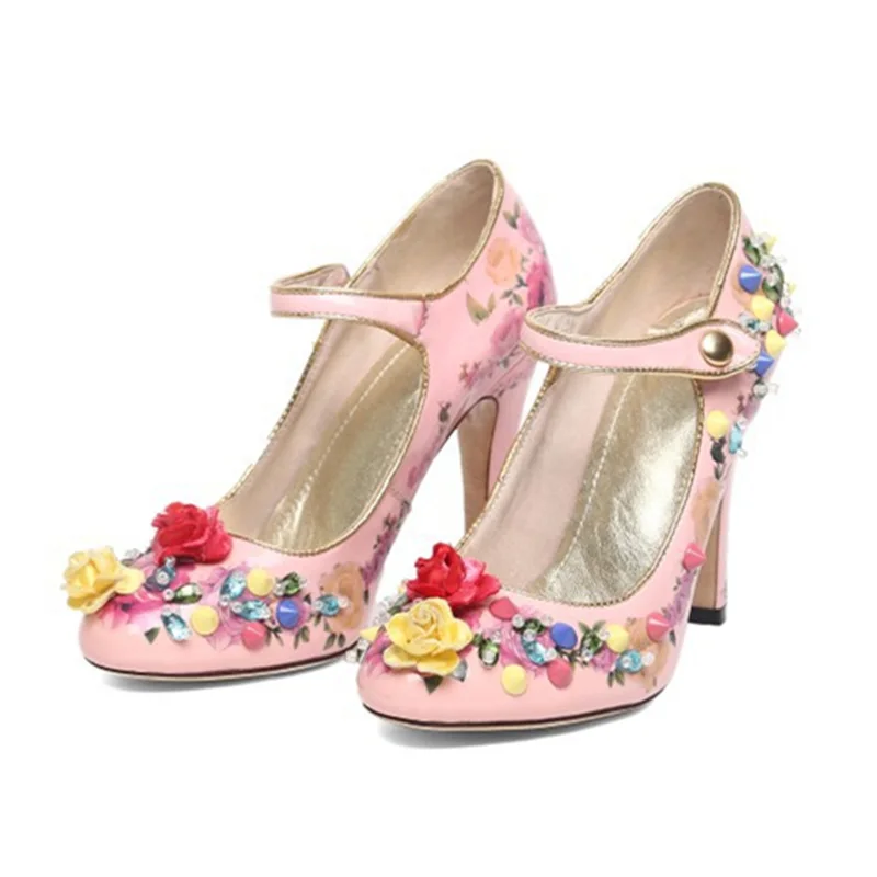 Rosa Size40 Mary tacco Janes Talloni Alta Choo Cristallo Scarpe Fiore Di Alto Stampa Estate Pompe Rivetti Alta Donne A Euro Eunice Ad b Bianco Delle UFqpwB5a5
