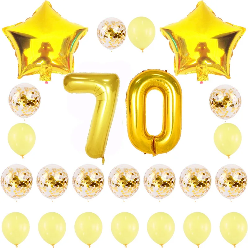 18, 21, 30, 40, 50, 60, 70 праздничные украшения для дня рождения, для взрослых, звезда розового золота, конфетти, номер, фольга, воздушные шары, юбилейные вечерние украшения - Цвет: 70Gold