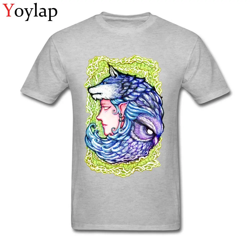 Casual Tops T Shirt Wholesale O-Neck Short Sleeve Druid  in the forrest Pure Cotton Adult T Shirt Casual Summer Fall Tee Shirts grey