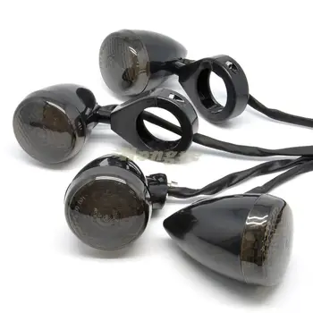 

Cool 4x Black Bullet shape Motorcycle Motor Motorbike LED Fork Clamp Front Turn Signal Light Lamp Indicator For Harley 41mm