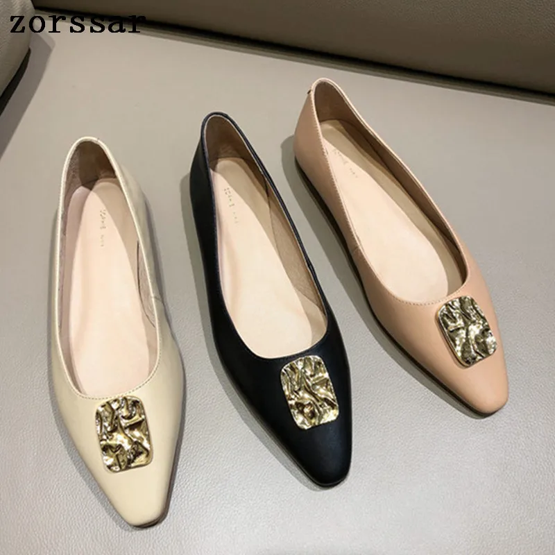 

2019 women ballet flats shoes Genuine Leather Flats Pointed toe Women Shoes soft Shallow Casual Fashion Women Loafers Shoes