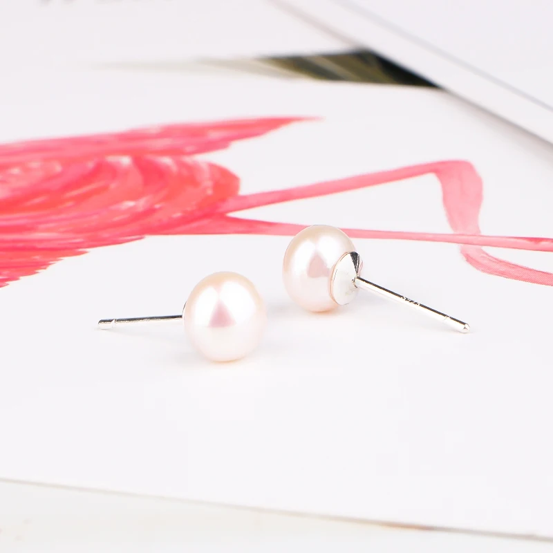 Fashion Women natural freshwater pearl stud earrings S925 Sterling Silver Oblate Ear Stud Earring  For Christmas Jewelry Gift (4)