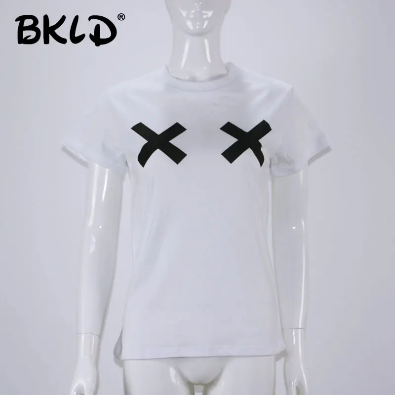 BKLD Летняя женская футболка, повседневный женский топ, футболки, хлопковая одежда для женщин, футболка X Heart, Забавный принт, женские Топы И Футболки