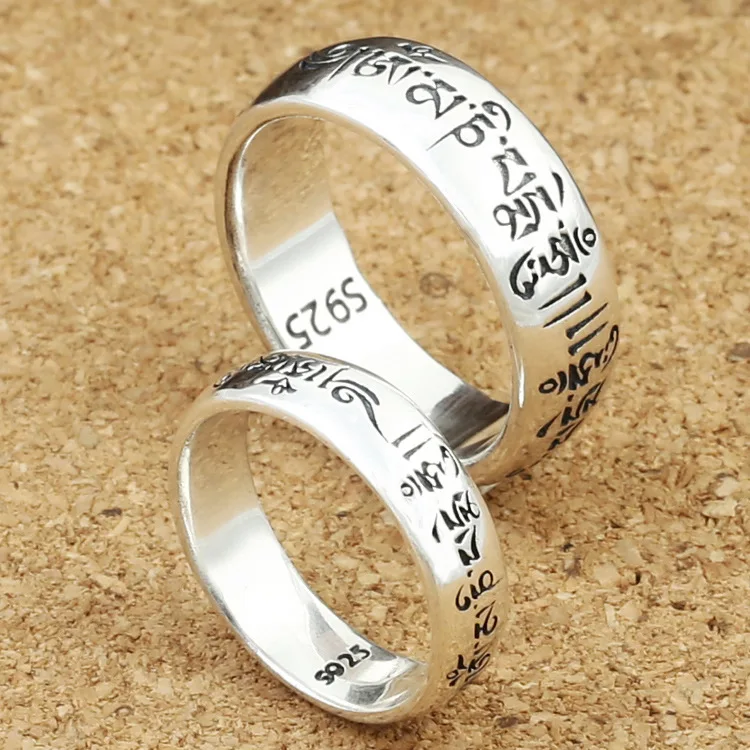 

Wholesale S925 Sterling Silver Rings six words and Thai silver retro lovers ring Valentine