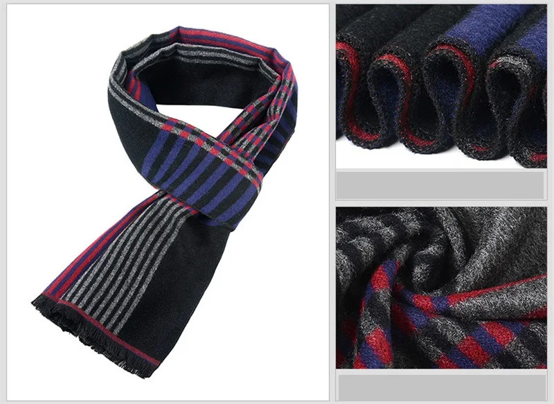 Visrover зимний шерстяной Шелковый кашемировый шарф мужской шарф повседневные деловые шарфы люксового бренда Высококачественная в полоску теплый шейный платок