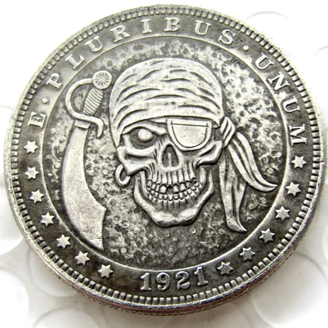 Best Price HB(77)US Hobo 1921 Morgan Dollar Skull Zombie Skeleton Hand Carved Creative Silver Plated Copy Coins