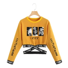 Xxxtentacion укороченная Женская Толстовка Harajuku с длинным рукавом укороченный Топ Толстовка корейская одежда Стиль инстаграм Прямая поставка
