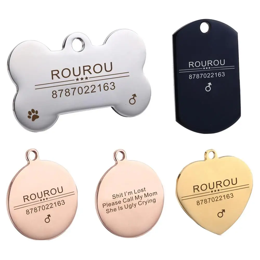 pink dog collar Personalized Pet ID Tag Slide-on Engraved Stainless Steel Name Tags Collar Accessories Pendant Free Engraving Dog Tags designer dog collars