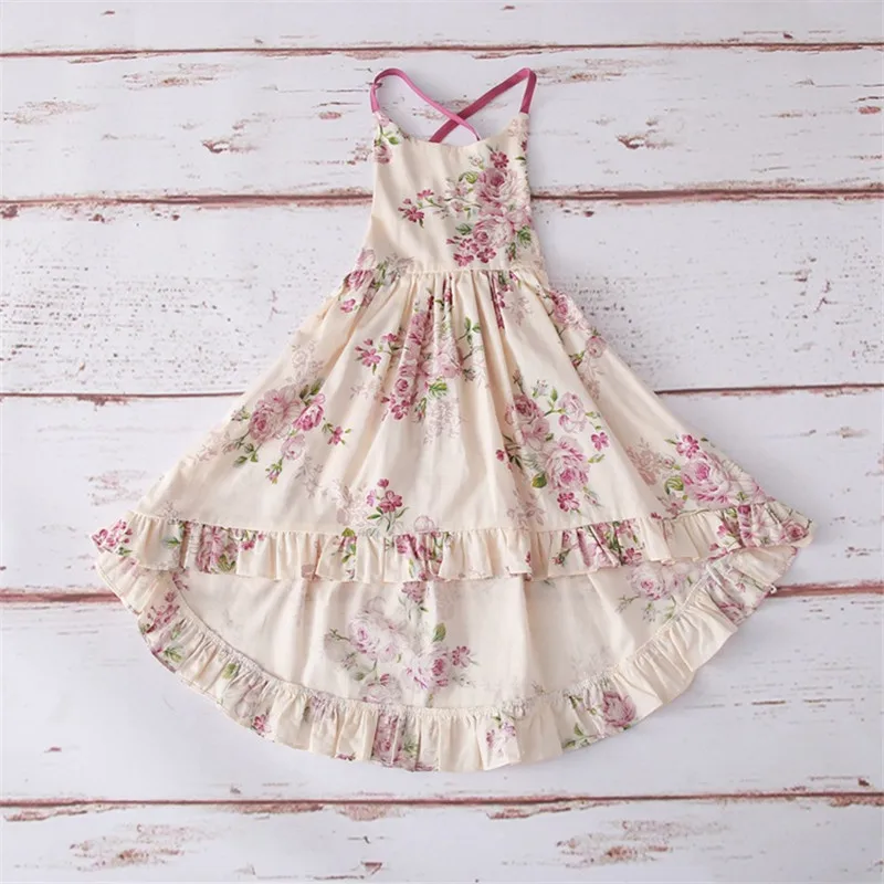 Летнее Детское платье для девочек, богемное детское платье с открытой спиной, длинные пляжные платья с цветочным рисунком для девочек, детская одежда, D1154