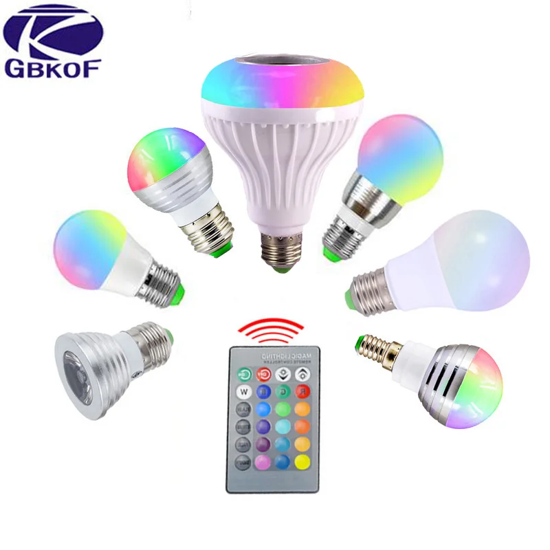 E27 E14 Светодиодная лампа RGB 110 В 220 3 Вт 5 10 15 RGBW RGBWW с регулируемой яркостью Лампочка
